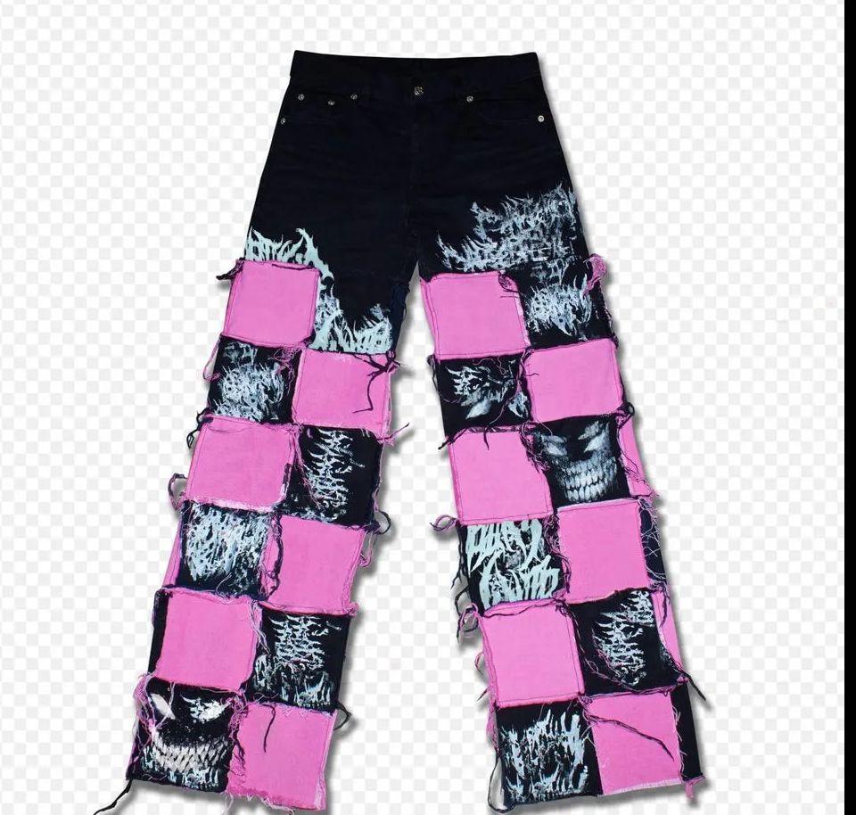  Черно-розовые пэчворк джинсы «Filthy»
